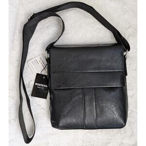 NEW Westend Crossbody Bag Black Vegan Faux Leather Snap Flap Wide Strap